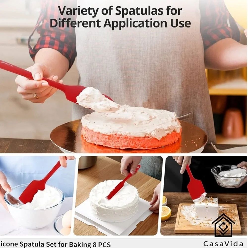 CasaVida Silicone Spatula Set 1piece Seamless Kitchen Bakeware Baking Mixing 8pc